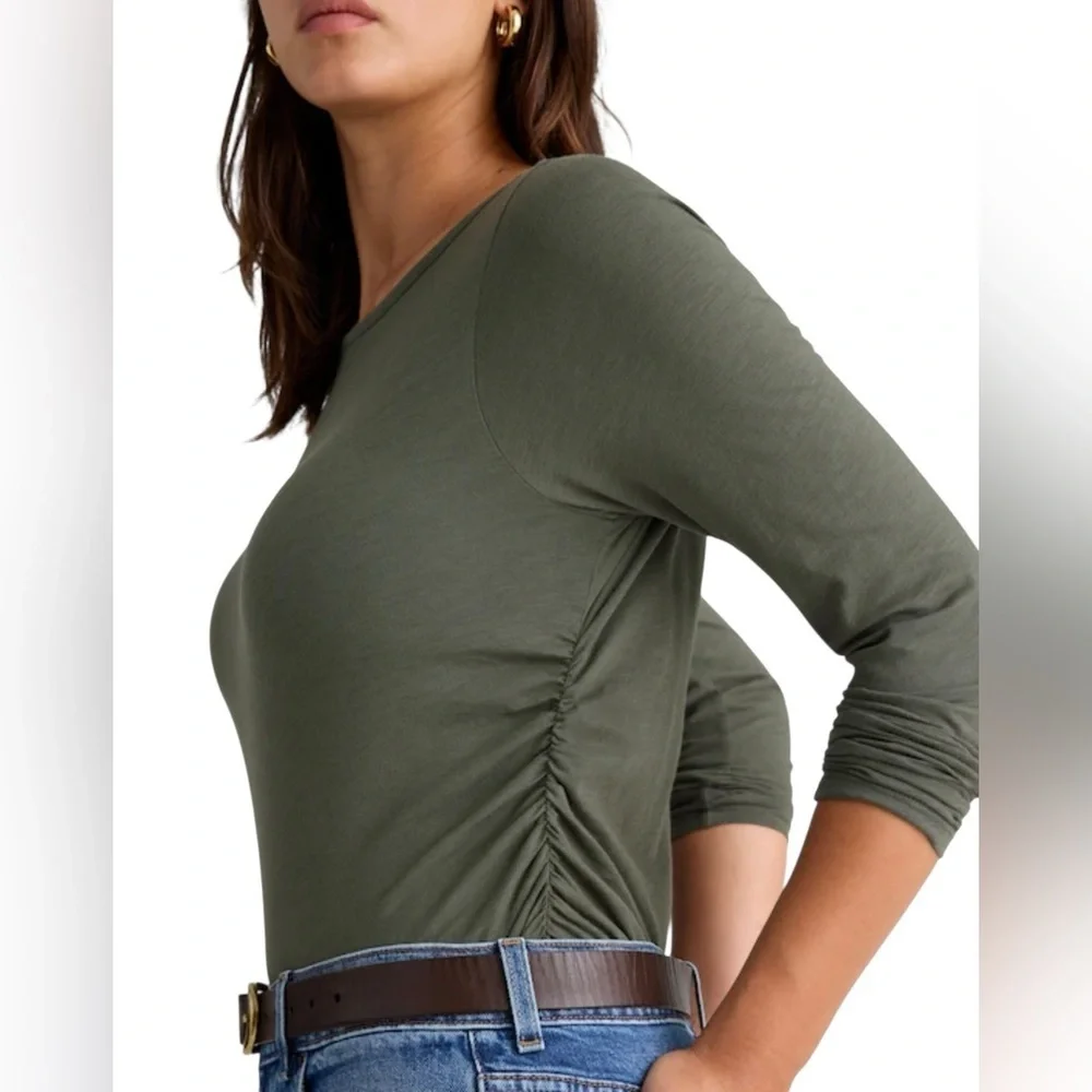 Madewell Women’s Side Ruched Tee Shirt in Slub Pima Cotton NWT S Green